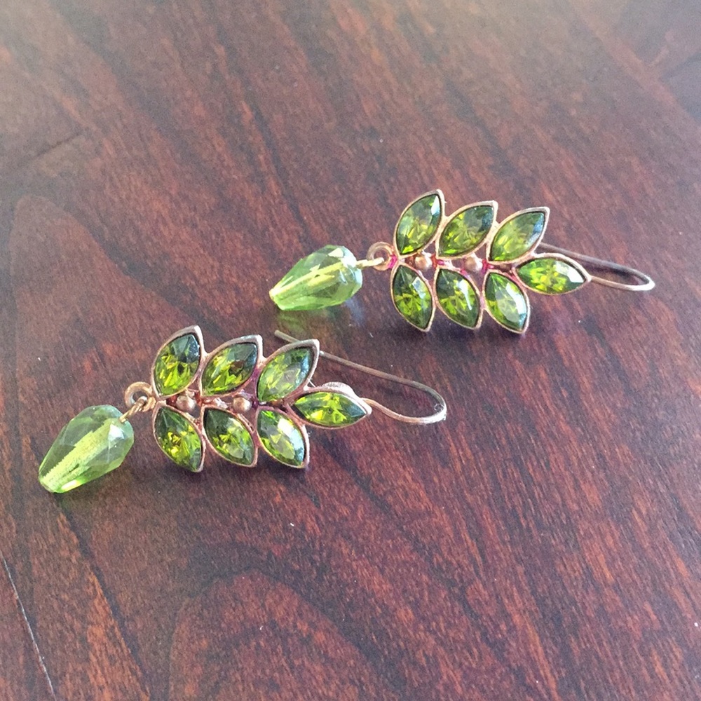 Green leafed costume earrings...bronze backing